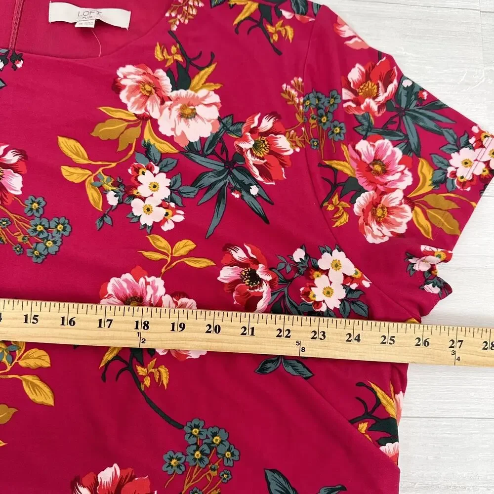 NWT Ann Taylor Loft Midi Dress‎ Plus Size 26 4X Pink Floral Short Sleeves Jersey